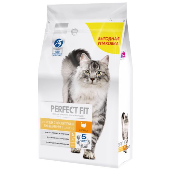 Корм для кошек Perfect Fit при чувствительном пищеварении, с индейкой