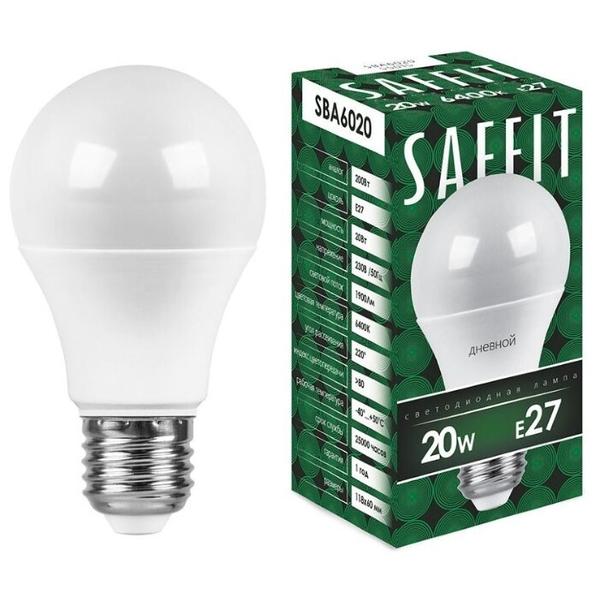 Лампа светодиодная Saffit SBA6020 55015, E27, A60, 20Вт