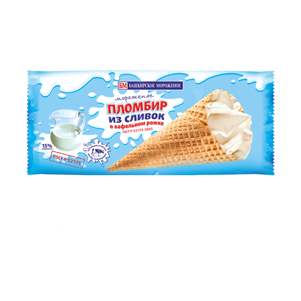 Мороженое Башкирское Мороженое пломбир из сливок в сахарном рожке, 70 г
