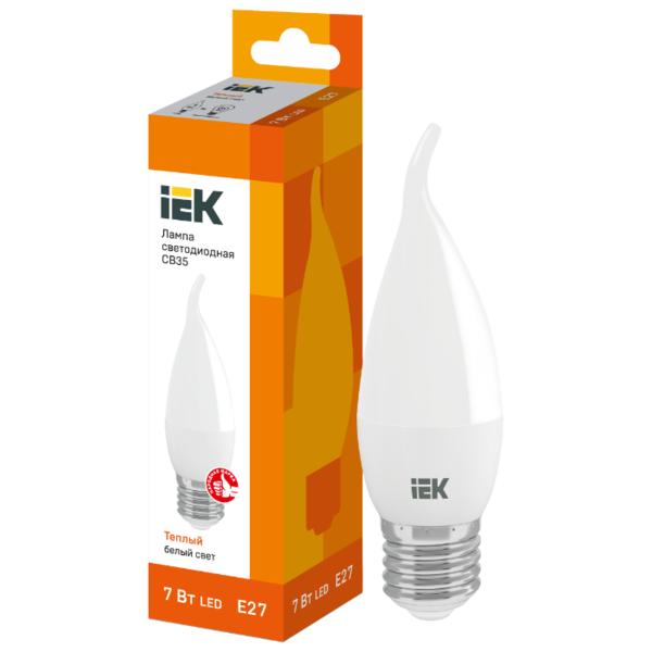 Лампа светодиодная IEK ECO свеча на ветру 3000K, E27, C35, 7Вт