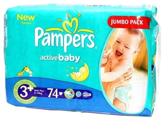Pampers подгузники Active Baby 3+ (5-10 кг) 74 шт.
