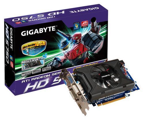 GIGABYTE Radeon HD 5750 740Mhz PCI-E 2.1 1024Mb 4800Mhz 128 bit 2xDVI HDMI HDCP