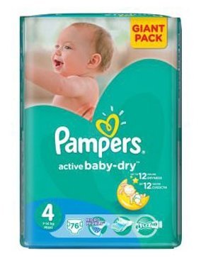 Pampers подгузники Active Baby-Dry 4 (7-14 кг) 76 шт.