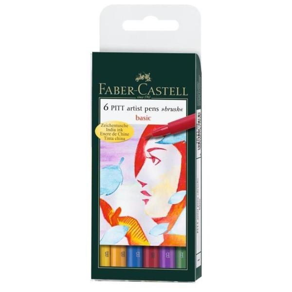 Faber-Castell набор капиллярных ручек Pitt Artist Pens brush Basic 6 цветов (167103)