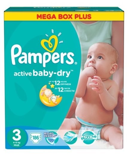 Pampers подгузники Active Baby-Dry 3 (4-9 кг) 186 шт.
