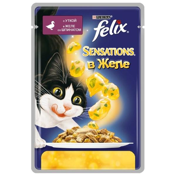 Корм для кошек Felix Sensations с уткой и со шпинатом (кусочки в желе)