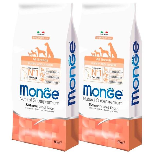 Корм для щенков Monge Speciality line для здоровья кожи и шерсти, для здоровья костей и суставов, лосось с рисом