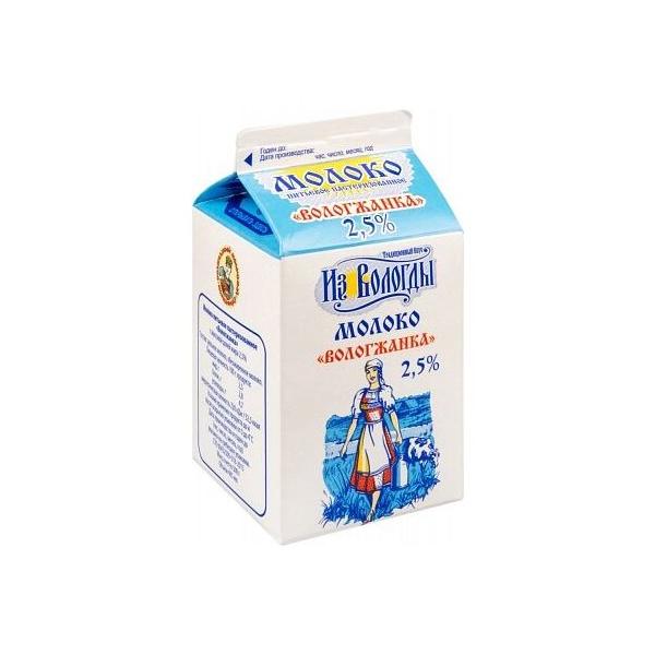 Молоко Вологжанка пастеризованное 2.5%, 0.485 л