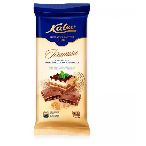 Шоколад Kalev молочный со вкусом итальянского десерта тирамису и кусочками печенья 30%