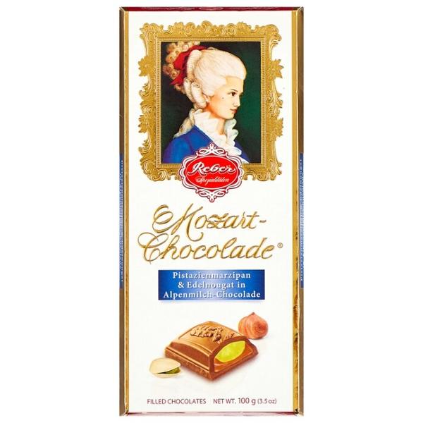 Шоколад Reber Mozart AlpenVollmilch молочный с ореховым пралине и фисташковым марципаном