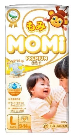 Momi подгузники Premium L (9-14 кг) 50 шт.
