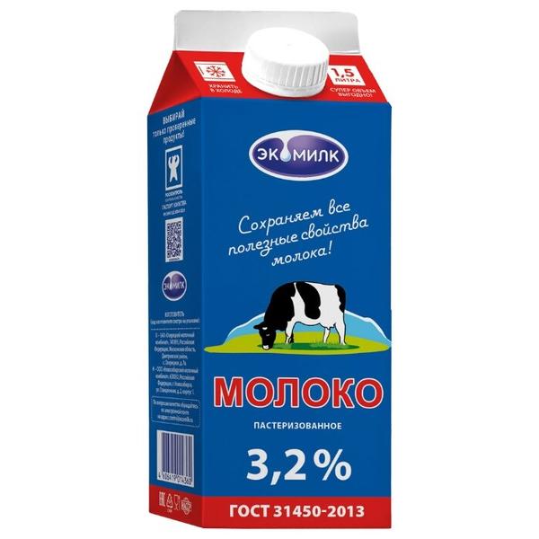 Молоко Экомилк пастеризованное 3.2%, 1.5 л