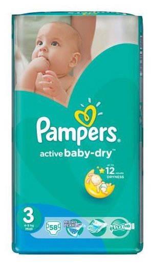 Pampers подгузники Active Baby-Dry 3 (4-9 кг) 58 шт.