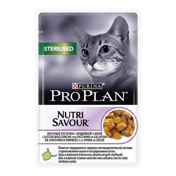 Корм для стерилизованных кошек Pro Plan Nutrisavour для профилактики МКБ, беззерновой, с индейкой 85 г (кусочки в желе)