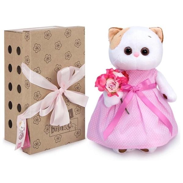 Мягкая игрушка Basik&Co Кошка Ли-Ли в розовом платье с букетом 24 см
