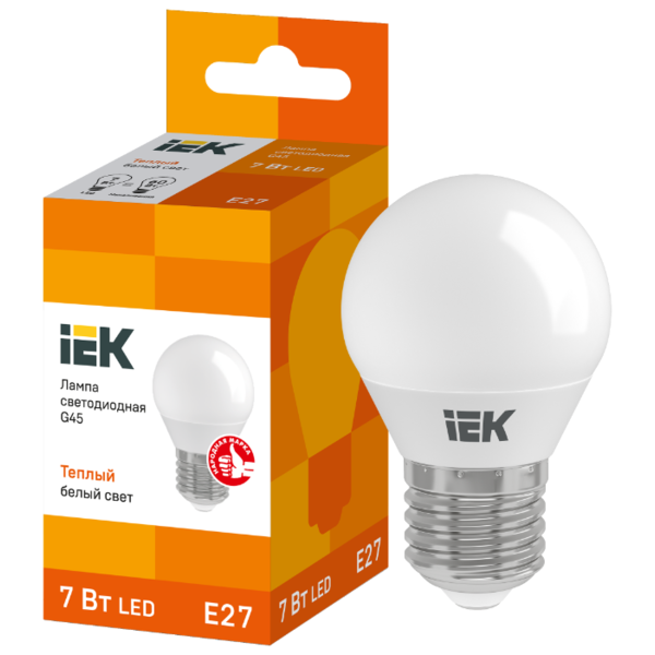 Лампа светодиодная IEK ECO шар 3000K, E27, G45, 7Вт