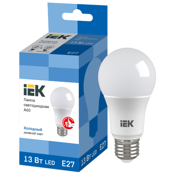 Лампа светодиодная IEK ECO 6500K, E27, A60, 13Вт