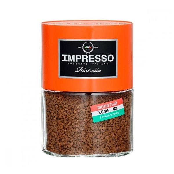 Кофе растворимый Impresso Ristretto сублимированный с добавлением кофе жареного молотого, стеклянная банка