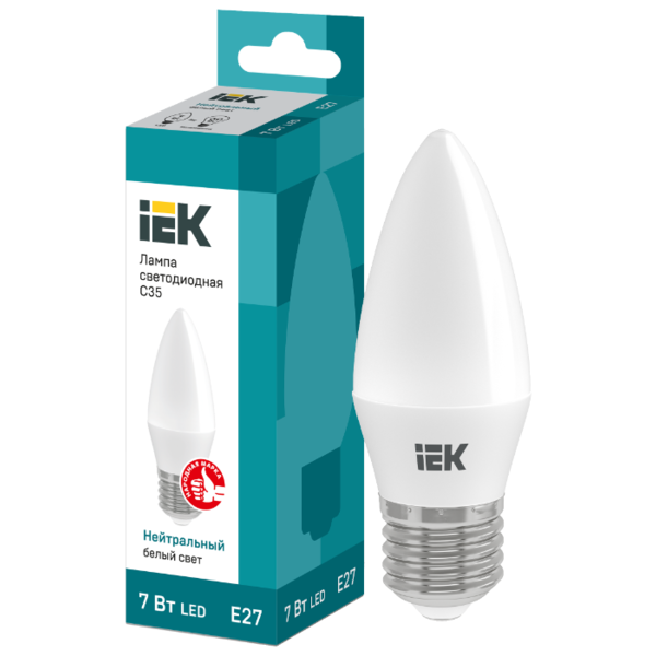 Лампа светодиодная IEK ECO 4000K, E27, C35, 7Вт