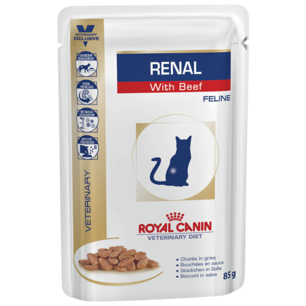 Корм для кошек Royal Canin Renal при проблемах с почками, с говядиной (кусочки в соусе)