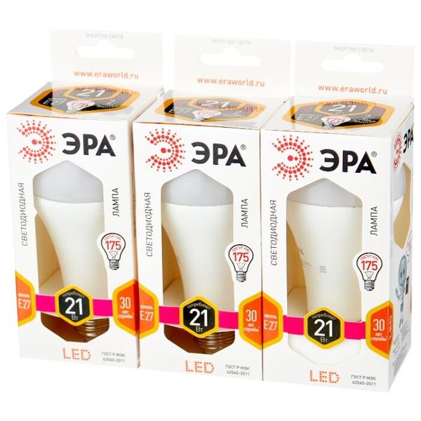 Упаковка светодиодных ламп 3 шт ЭРА Б0035331, E27, A65, 21Вт