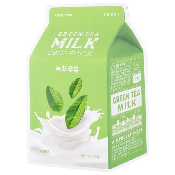 A'PIEU Маска тканевая с молочными протеинами и экстрактом зелёного чая Green Tea Milk One-Pack