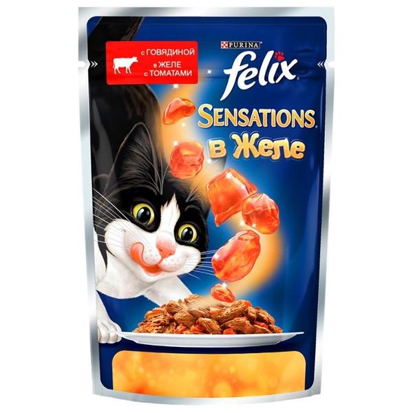Корм для кошек Felix Sensations с говядиной и с томатами (кусочки в желе)