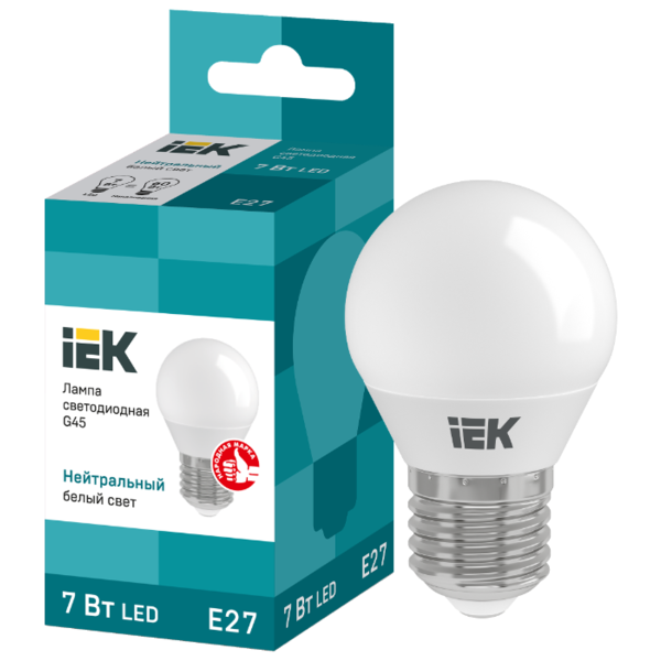 Лампа светодиодная IEK ECO шар 4000K, E27, G45, 7Вт