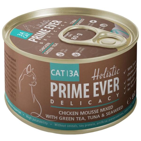 Корм для кошек Prime Ever 3A Delicacy Мусс цыпленок с тунцом с зеленым чаем и водорослями