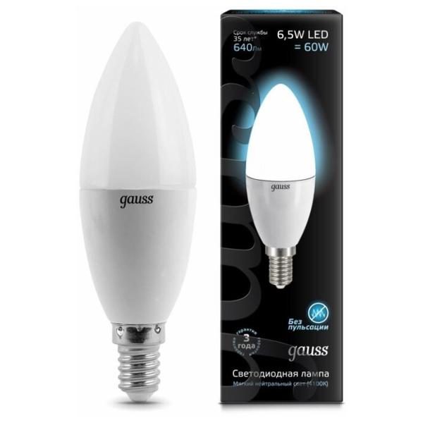 Лампа светодиодная gauss 103101207, E14, C38, 6.5Вт
