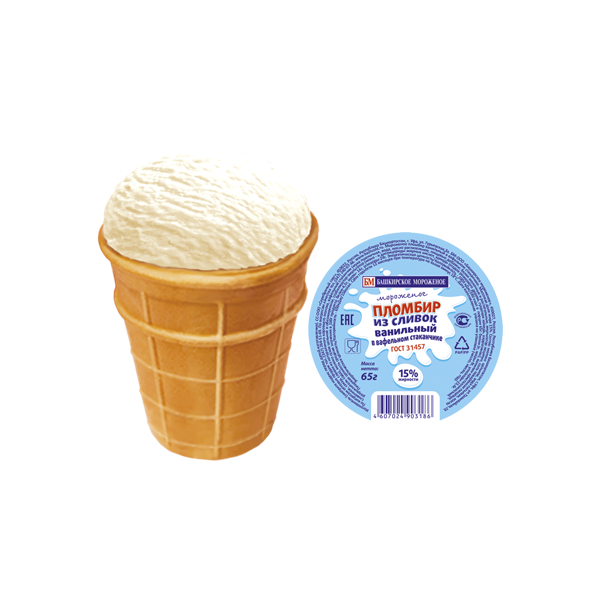 Мороженое Башкирское Мороженое пломбир из сливок ванильный, 65 г