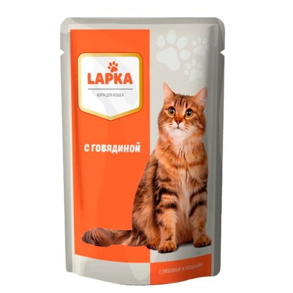 Корм для кошек Lapka с говядиной 85 г (кусочки в соусе)