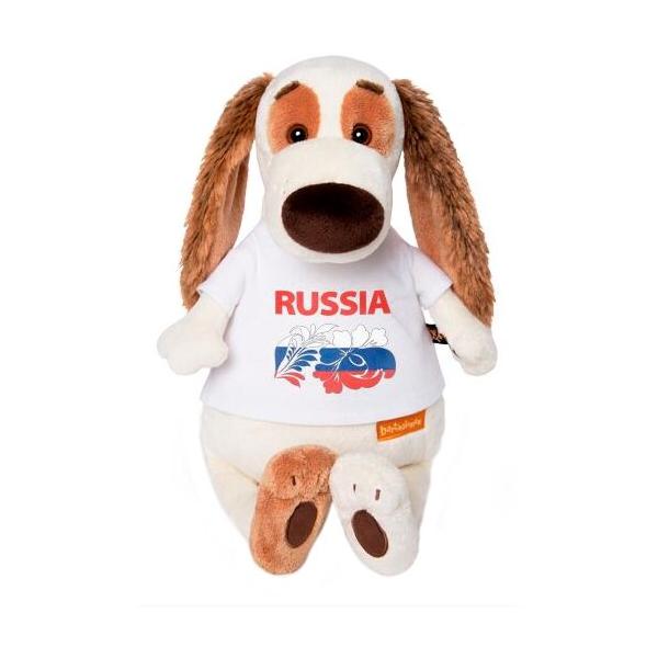 Мягкая игрушка Basik&Co Пёс Бартоломей в футболке "Россия" 33 см