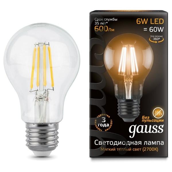 Лампа светодиодная gauss 102802106, E27, A60, 6Вт