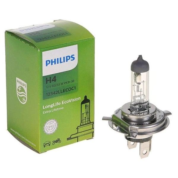 Лампа автомобильная галогенная Philips LongLife EcoVision 12342LLECOC1 H4 60/55W 1 шт.