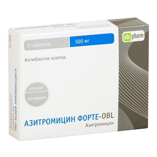 Азитромицин форте-obl таб. п.п.о. 500мг №3