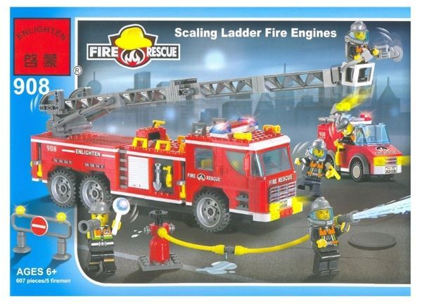 Enlighten Brick Пожарные 908 Пожарная машина с лестницей