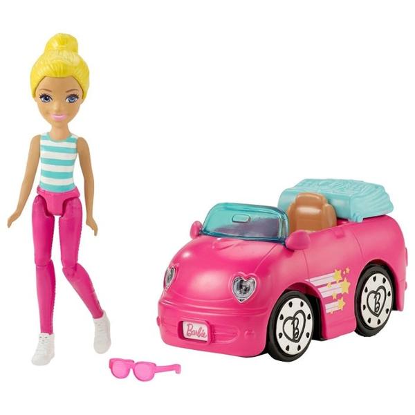 Набор Barbie В движении Мини-кукла и розовый автомобиль, 11 см, FHV77