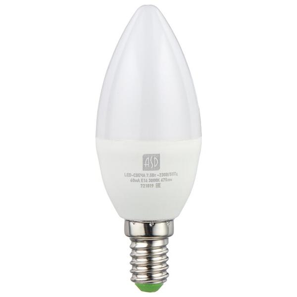 Упаковка светодиодных ламп 10 шт ASD LED-СВЕЧА-STD 3000, E14, 7.5Вт