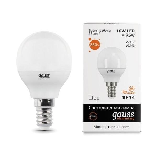 Лампа светодиодная gauss 53110, E14, G45, 10Вт