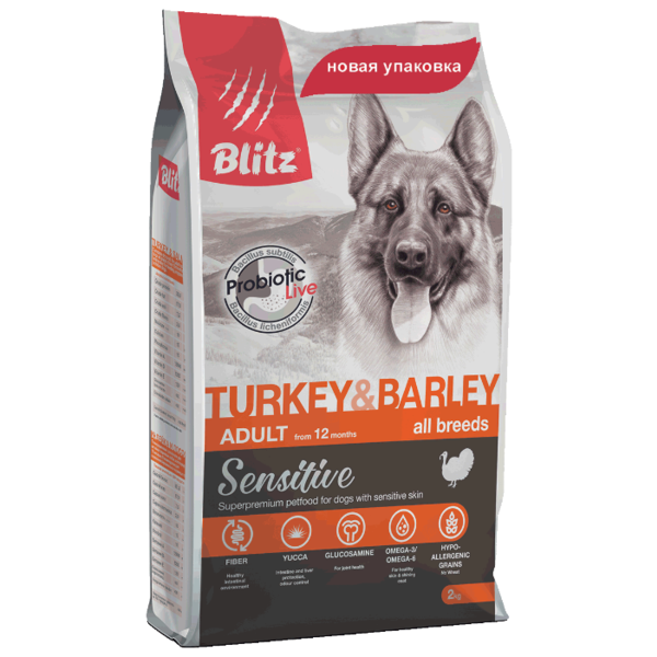Корм для собак Blitz Adult Dog Turkey & Barley All Breeds dry