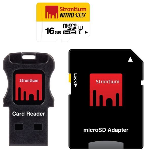 Strontium NITRO microSDHC Class 10 UHS-I U1 433X + SD adapter & USB Card Reader
