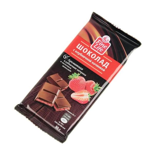 Шоколад Fine Life С клубничной начинкой молочный, 28% какао