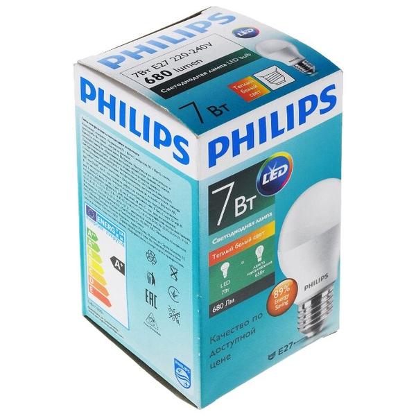 Лампа светодиодная Philips Essential LED 1CT 3000К, E27, A60, 7Вт
