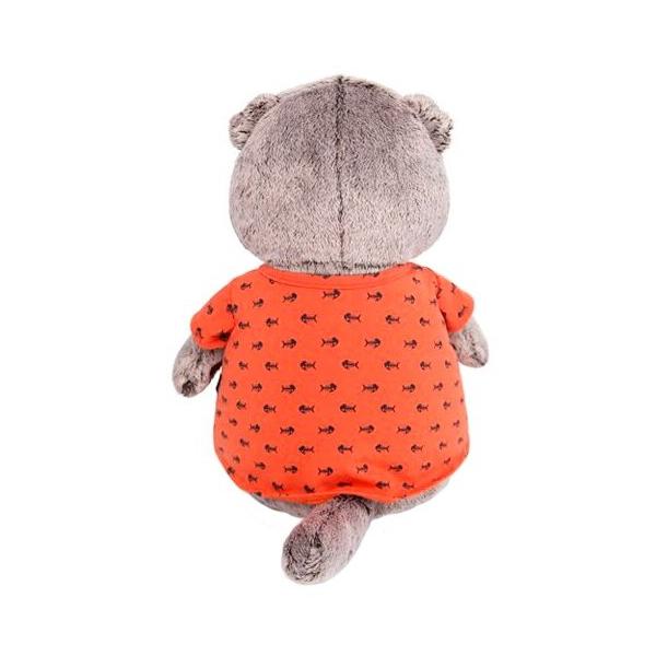 Мягкая игрушка Basik&Co Кот Басик в оранжевой футболке в рыбки с львенком 25 см