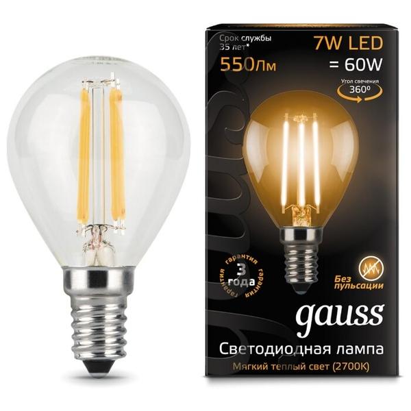 Лампа светодиодная gauss 105801107, E14, G45, 7Вт