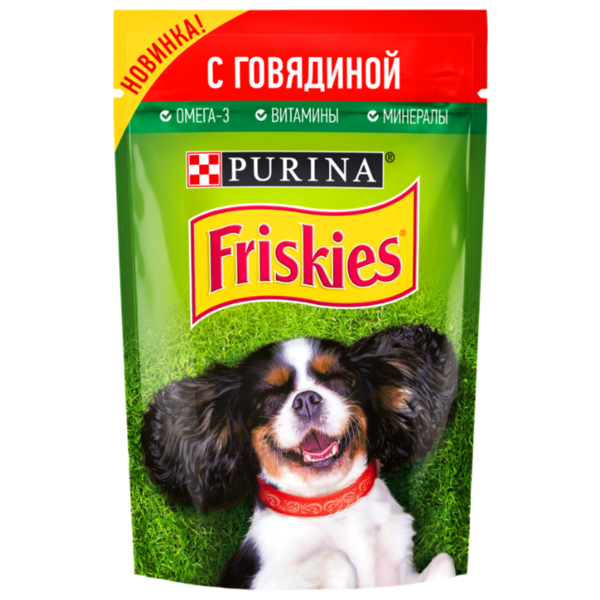 Корм для собак Friskies консервированный полнорационный для взрослых собак, кусочки с говядиной в подливе