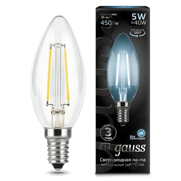 Лампа светодиодная gauss 103801205, E14, C35, 5Вт