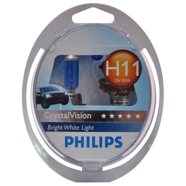 Лампа автомобильная галогенная Philips Crystal Vision 12362CVSM H11/W5W 2 шт.