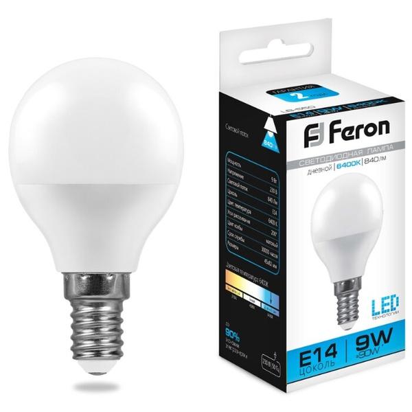 Лампа светодиодная Feron LB-550 25803, E14, G45, 9Вт